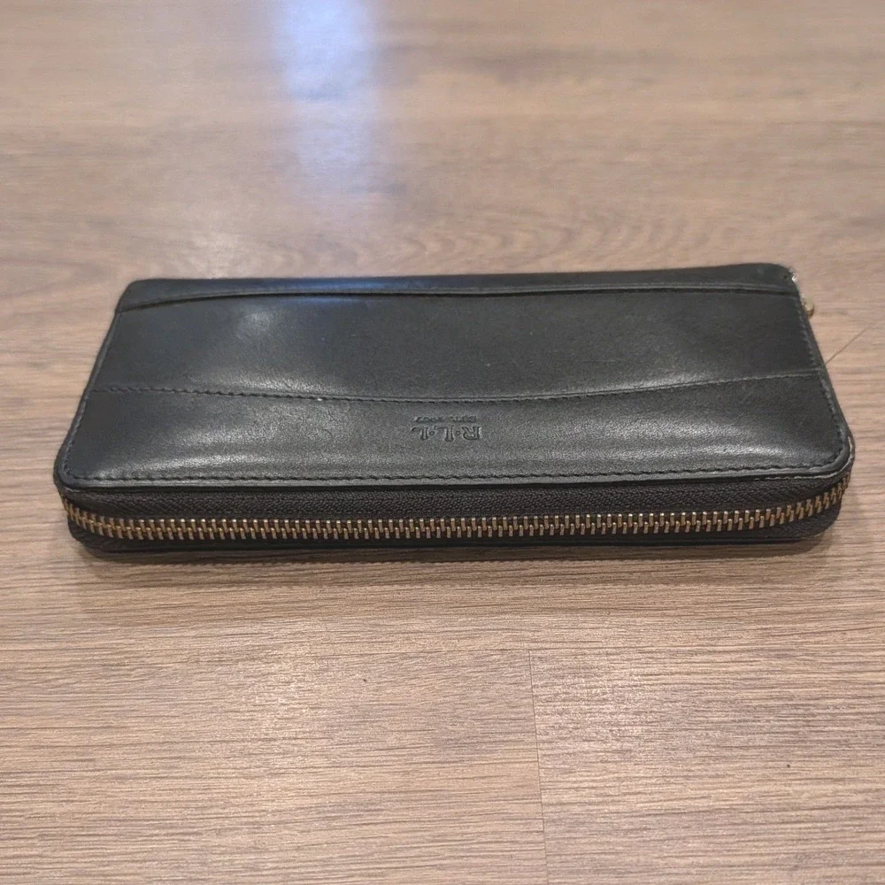 Vintage Style Classic RLL Ralph Lauren Black Leather Zip Wallet